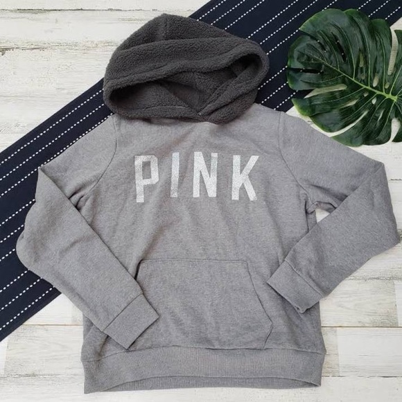 Pink Victoria’s Secret Fleece Sherpa Hoodie Sweatshirt - Picture 1 of 9